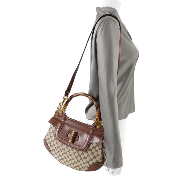 GUCCI  Peggy Brown Monogram Canvas and Bamboo Two-Way Bag - Picture 4 of 8